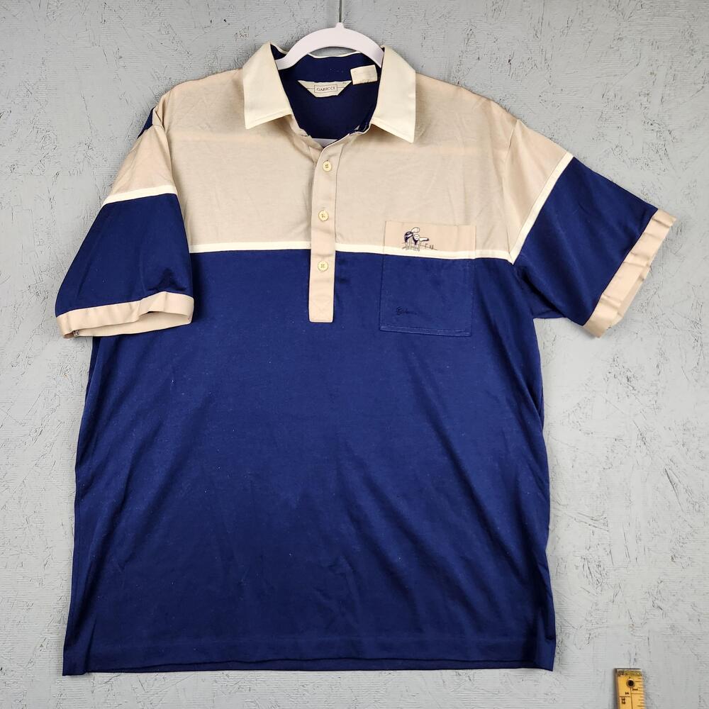 Gabicci Polo Shirt Mens XL Blue Tan Colorblock Golf Club Embroidered Pocket 90s